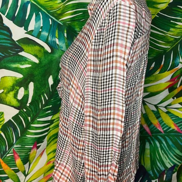 GUC $89 J.Jill Women's SP Ruffle Beige Black Front Plaid Button Down Shirt - Picture 4 of 8